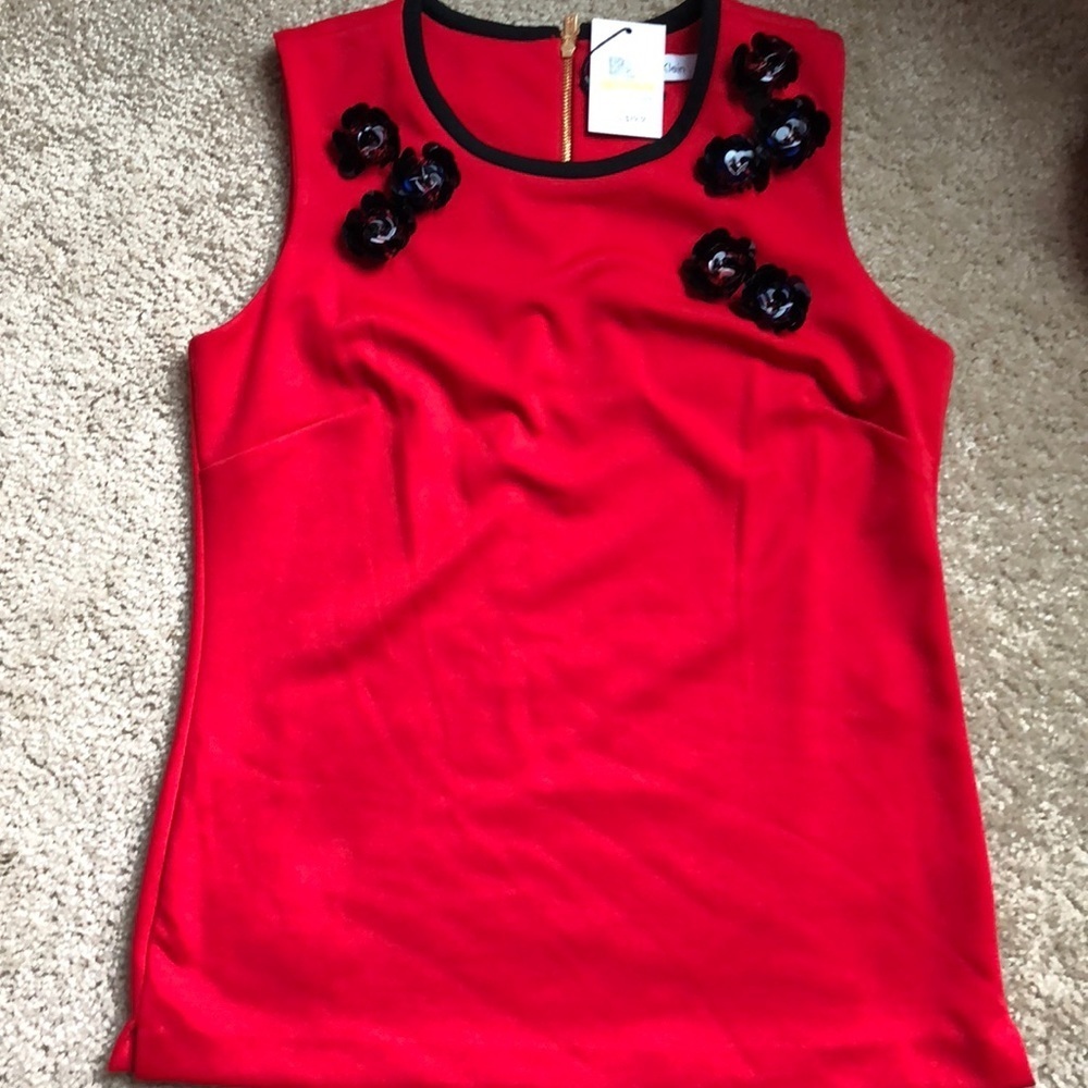 Calvin Klein women’s shell Appliqué red tank sleeveless blouse top size small - Picture 5 of 8